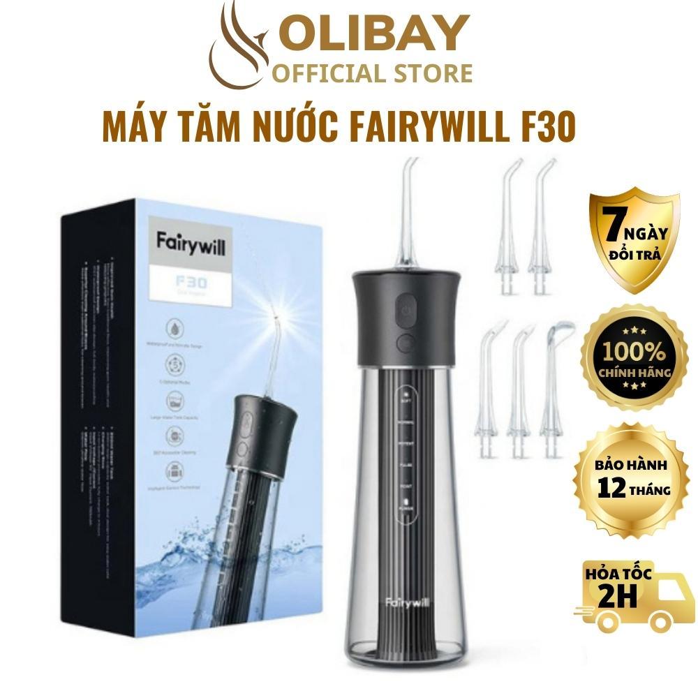Máy tăm nước Fairywill F30/ FW5020E lõi lọc Nano làm sạch 99% mảng bám thức ăn kèm 6 đầu tăm thay thế, tăm nước cầm tay