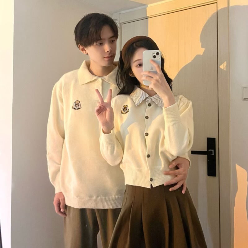 Áo khoác len nữ sinh học sinh cardigan INFLACHI dài tay cho nữ phối cổ sơ mi cài cúc phong cách vintage M213 A2-25