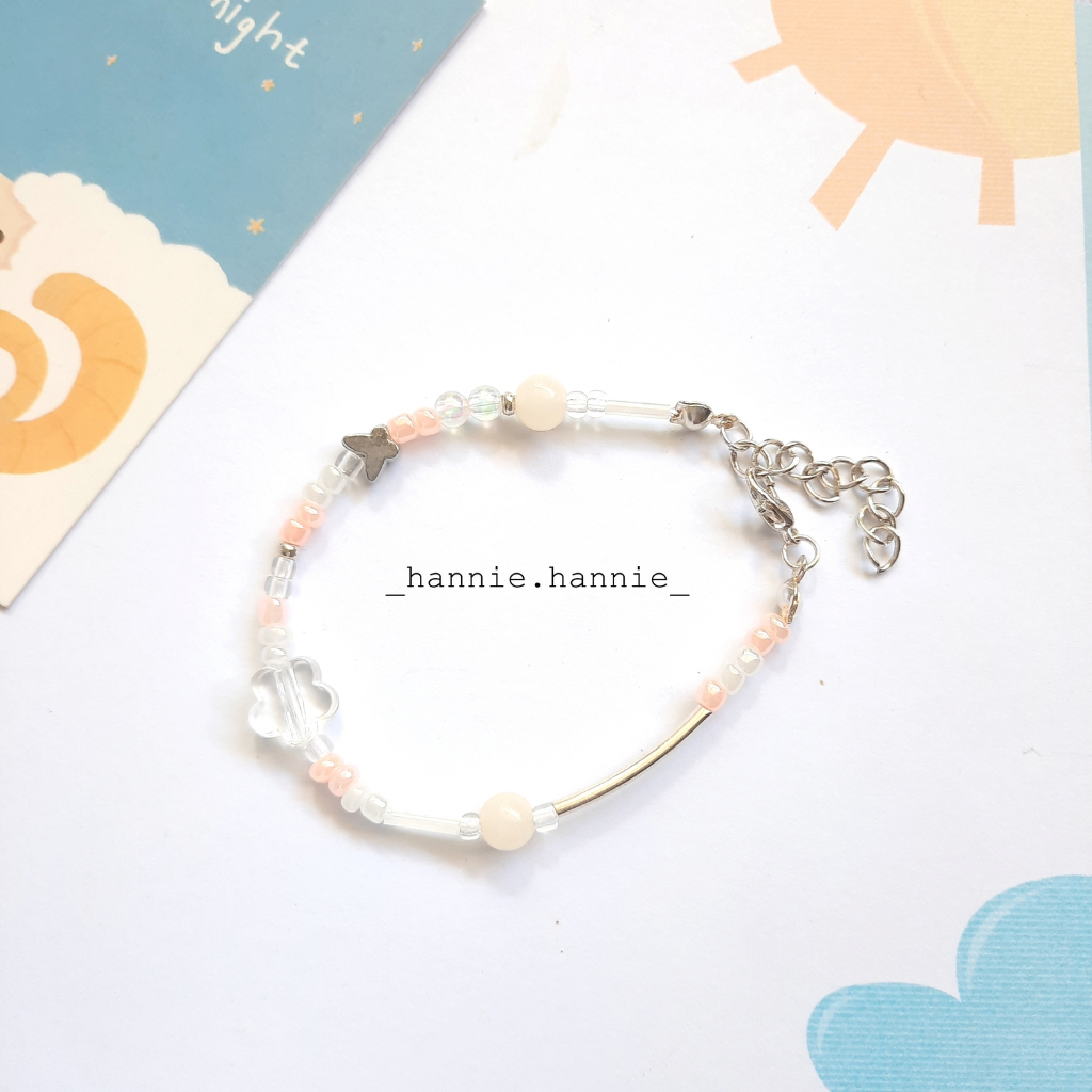 Tinkerbelle - Vòng tay hạt nhựa mix kim loại màu Tím/Xanh lá/Hồng/Cam/Xanh biển/Đen handmade khoá thép không gỉ