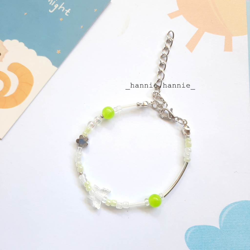 Tinkerbelle - Vòng tay hạt nhựa mix kim loại màu Tím/Xanh lá/Hồng/Cam/Xanh biển/Đen handmade khoá thép không gỉ