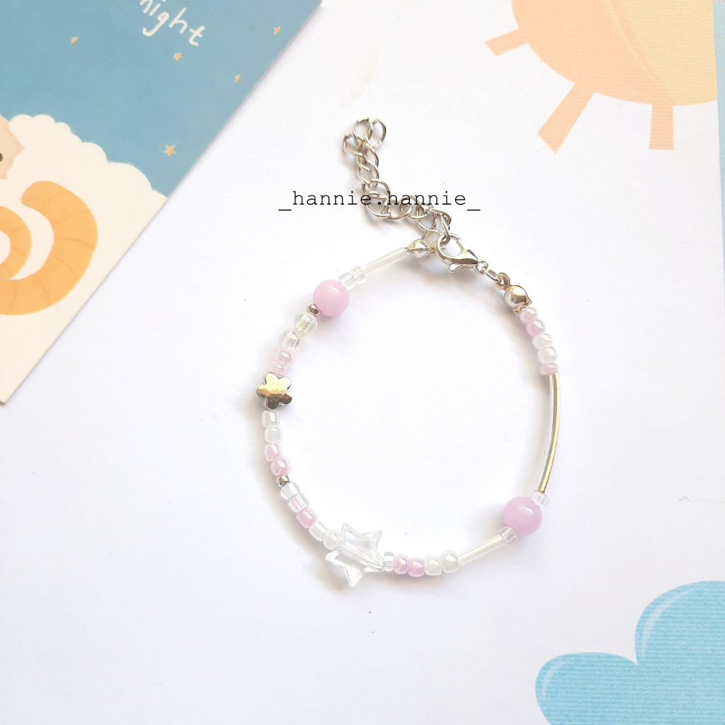 Tinkerbelle - Vòng tay hạt nhựa mix kim loại màu Tím/Xanh lá/Hồng/Cam/Xanh biển/Đen handmade khoá thép không gỉ