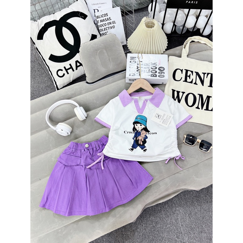 Set Bộ Đồ Chân Váy Bé Gái Kết Hợp Áo Cotton 100% Chân Váy Kaki DCKIDS Hàng Cao Cấp, Kèm Video Ảnh Thật