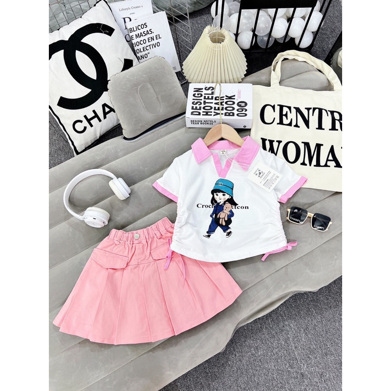 Set Bộ Đồ Chân Váy Bé Gái Kết Hợp Áo Cotton 100% Chân Váy Kaki DCKIDS Hàng Cao Cấp, Kèm Video Ảnh Thật