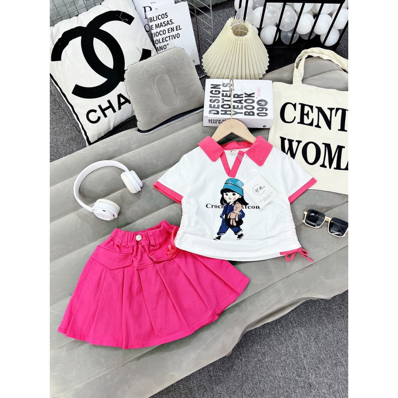 Set Bộ Đồ Chân Váy Bé Gái Kết Hợp Áo Cotton 100% Chân Váy Kaki DCKIDS Hàng Cao Cấp, Kèm Video Ảnh Thật