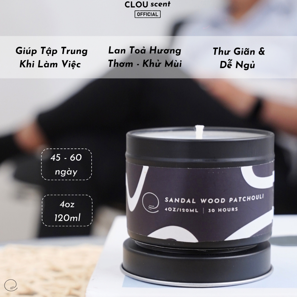 Nến Thơm Cao Cấp Sandalwood Patchouli - CLOU scent -  Size 120ml/240ml - Quà Tặng, Trang Trí, Thơm Phòng, Sáp Thơm