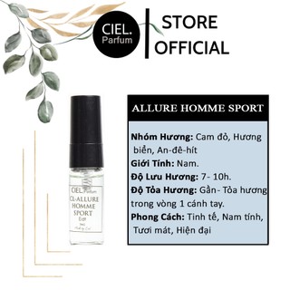 Nước hoa nam cao cấp CL ALLURE HOMME SPORT Edt chính hãng CIEL Parfum phong cách Tinh tế, Nam tính, Hiện đại