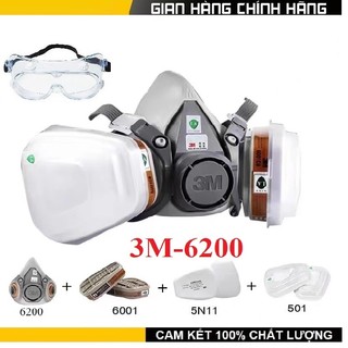 Mặt nạ phòng độc 3M 6200 kèm KÍNH, chống khói hỏa hoạn cháy nổ, chống độc khẩu trang phòng độc, khẩu trang 3m