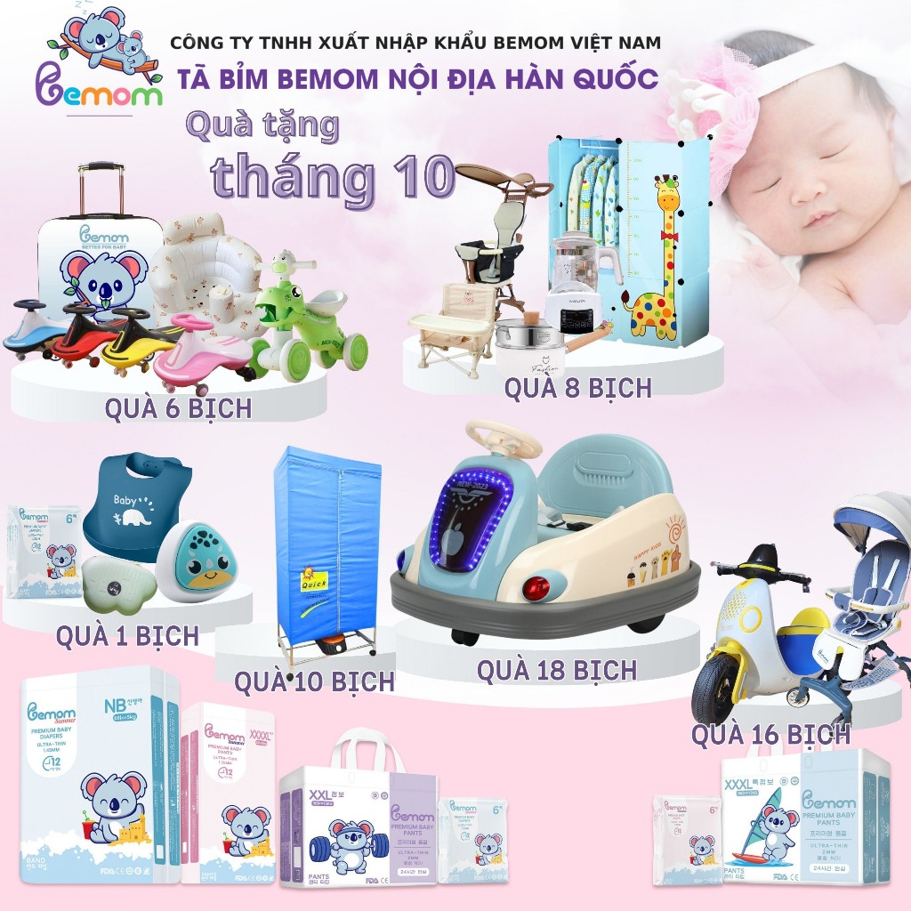 Quà tặng mua kèm bỉm Bemom , Quà tặng chỉ áp dụng cho túi bỉm lớn, không áp dụng cho túi mini