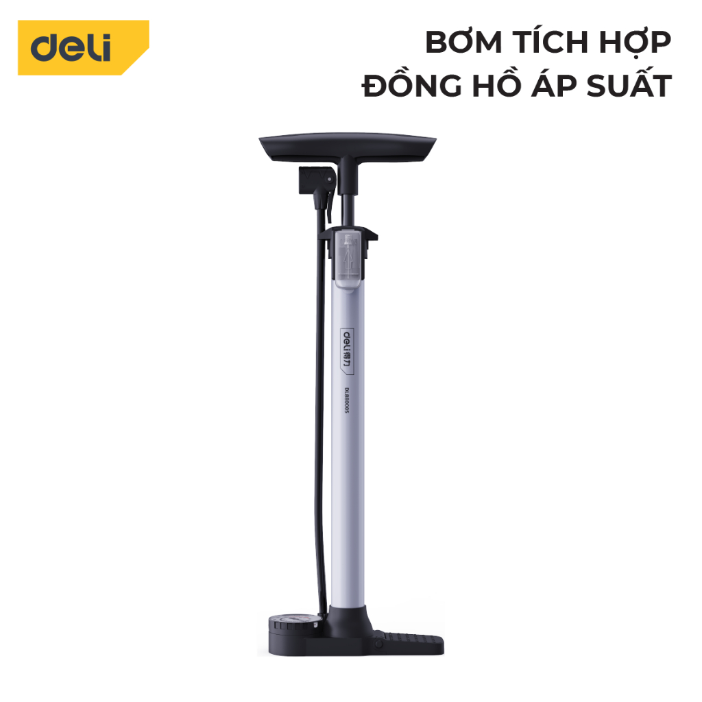 Bơm Xe Đạp Xe Máy Deli Tools Tích Hợp Đồng Hồ Áp Suất Tối Đa 160psi Nhỏ Gọn Dễ Dàng Mang Theo Mọi Nơi DL880005