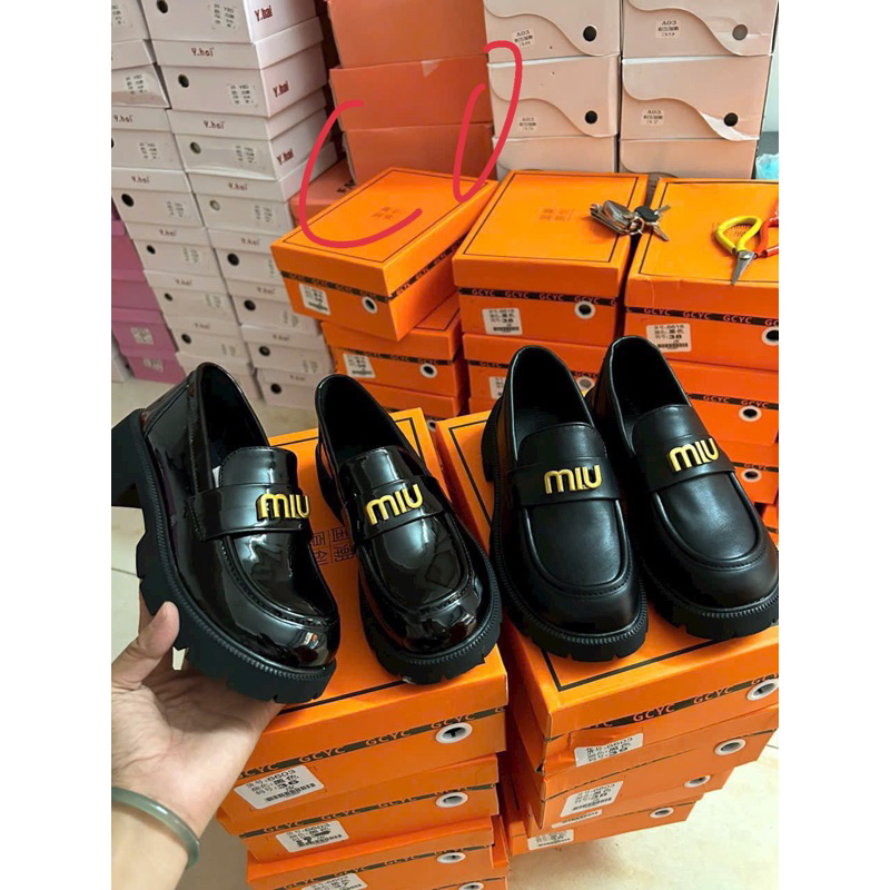 Giày Miu Lười Đế Răng Cưa 4p Tag Đồng Da Bóng Da Mờ