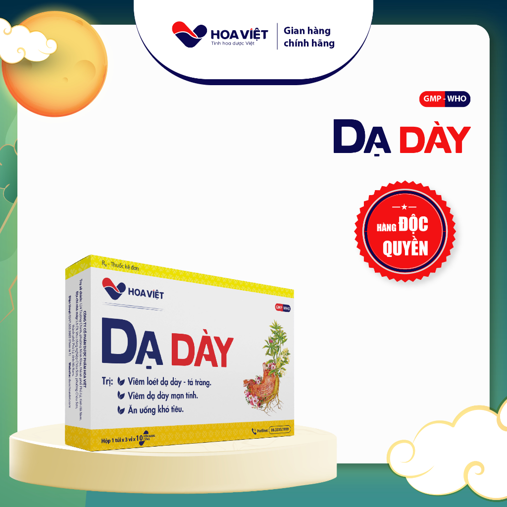 Viên uống chống trào ngược Dạ dày Hoa Việt giảm đau dạ dày mạn tính giảm đầy bụng khó tiêu, Vỉ 30 viên