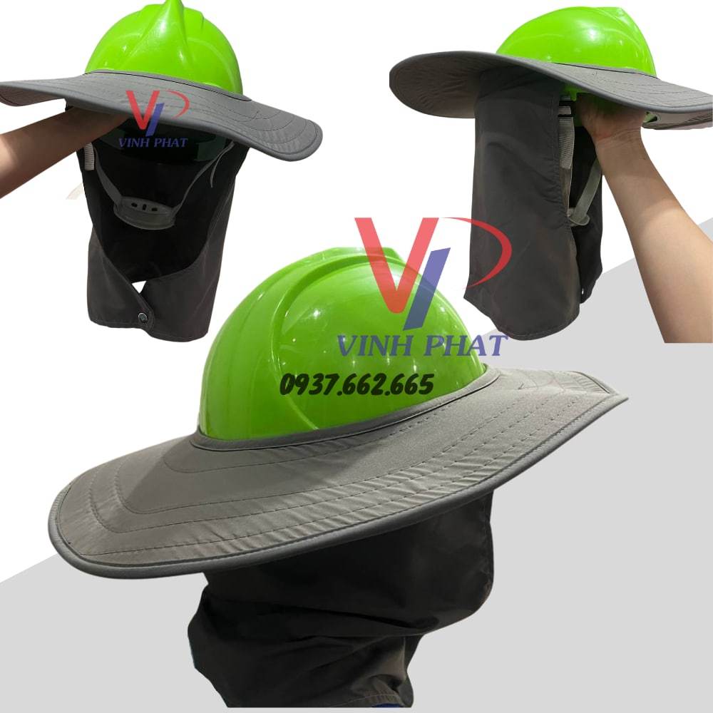 Mũ Nón Vành Bảo Hộ Chống Nắng Màu Xám Vải Dày Dặn Chắc Chắn Che Chắn Tốt - Hình Thật