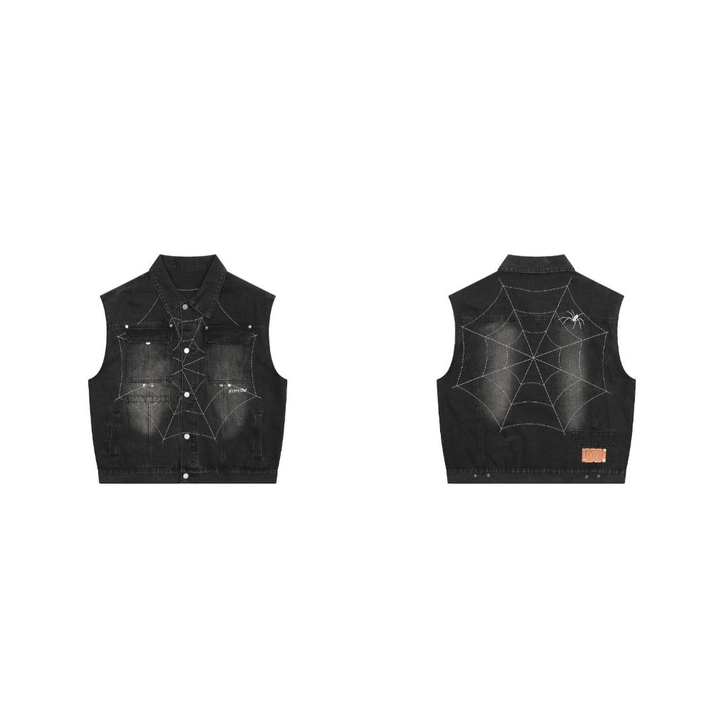 Áo khoác gile nam thiết kế trẻ trung cá tính với hình tơ nhện lớn trước và sau lưng áo