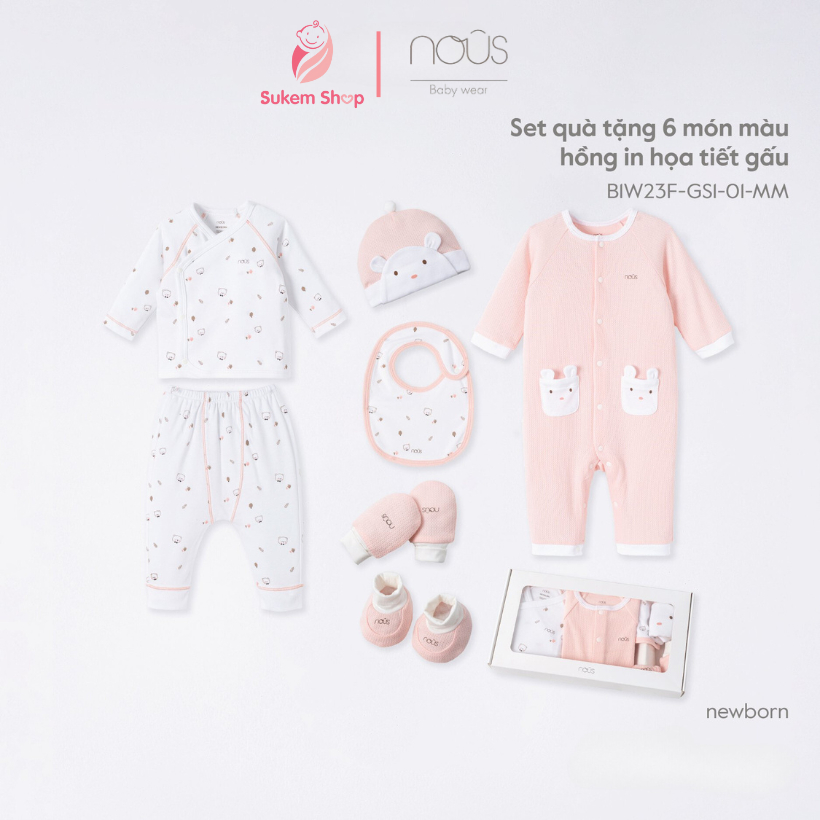 Set Quà Tặng 6 Món Sơ Sinh Nous Siêu Xinh Cho Bé 3-6kg, Có Kèm Hộp