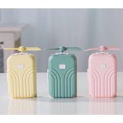 Quạt hình va ly kèm gương Quạt mini cute tạo hình chiếc vali tích hợp gương và đèn
