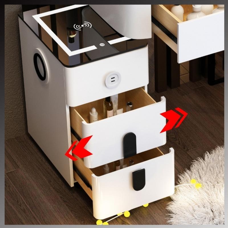 Bàn trang điểm 2023 size nhỏ dài 70cm có loa và sạc không dây, bàn phấn trang điểm thông minh BTD039