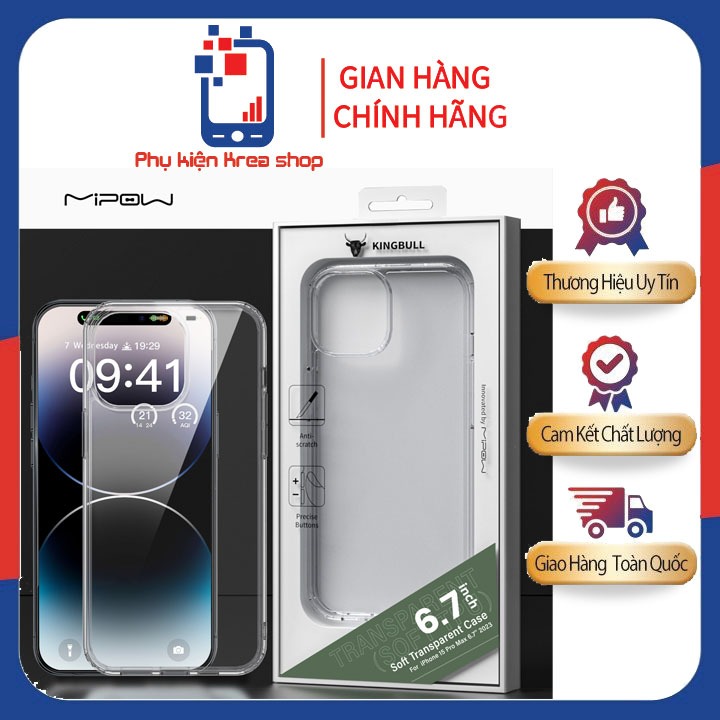 ỐP LƯNG TRONG SUỐT SILICON TPU I_PHONE 15 PRO MAX MIPOW SOFT TRANSPARENT CASE – ST15D-CR