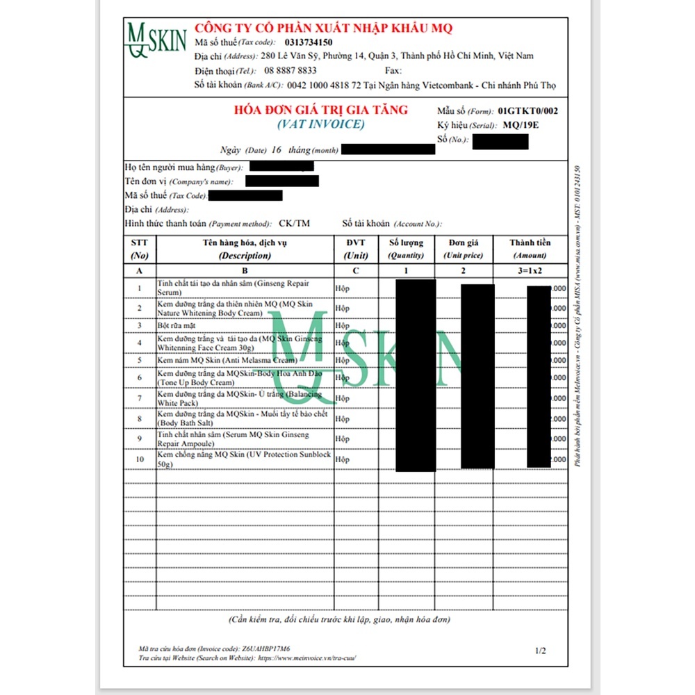 Combo Face Sâm Vàng MQ Skin Chính Hãng Trọn Bộ 4 Món