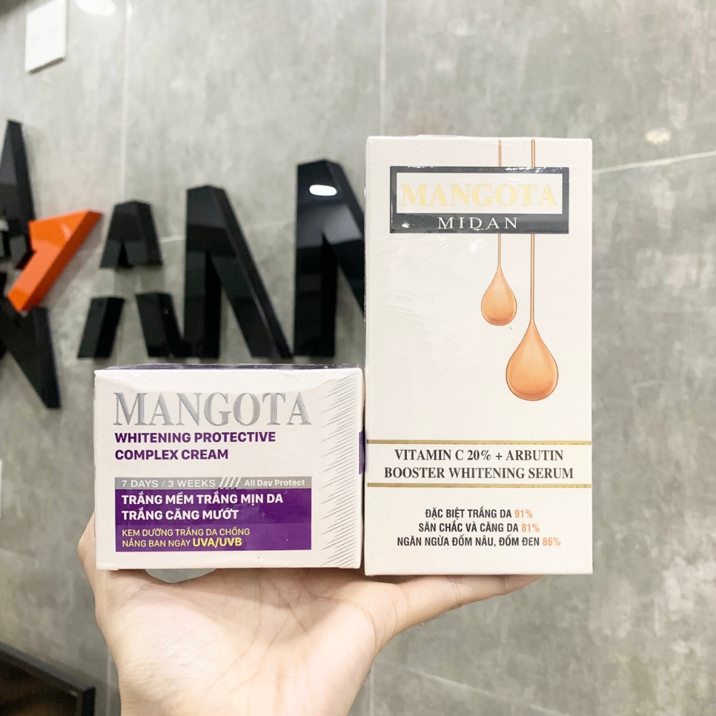 Combo Dưỡng Trắng Serum Mangota + Kem Face Mangota Tím Midan Chính Hãng
