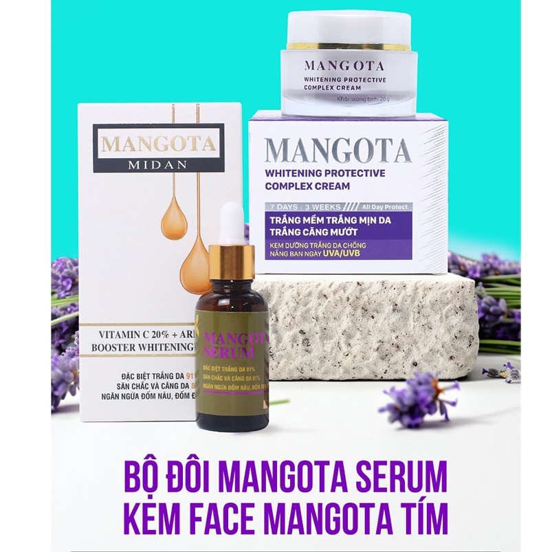 Combo Dưỡng Trắng Serum Mangota + Kem Face Mangota Tím Midan Chính Hãng