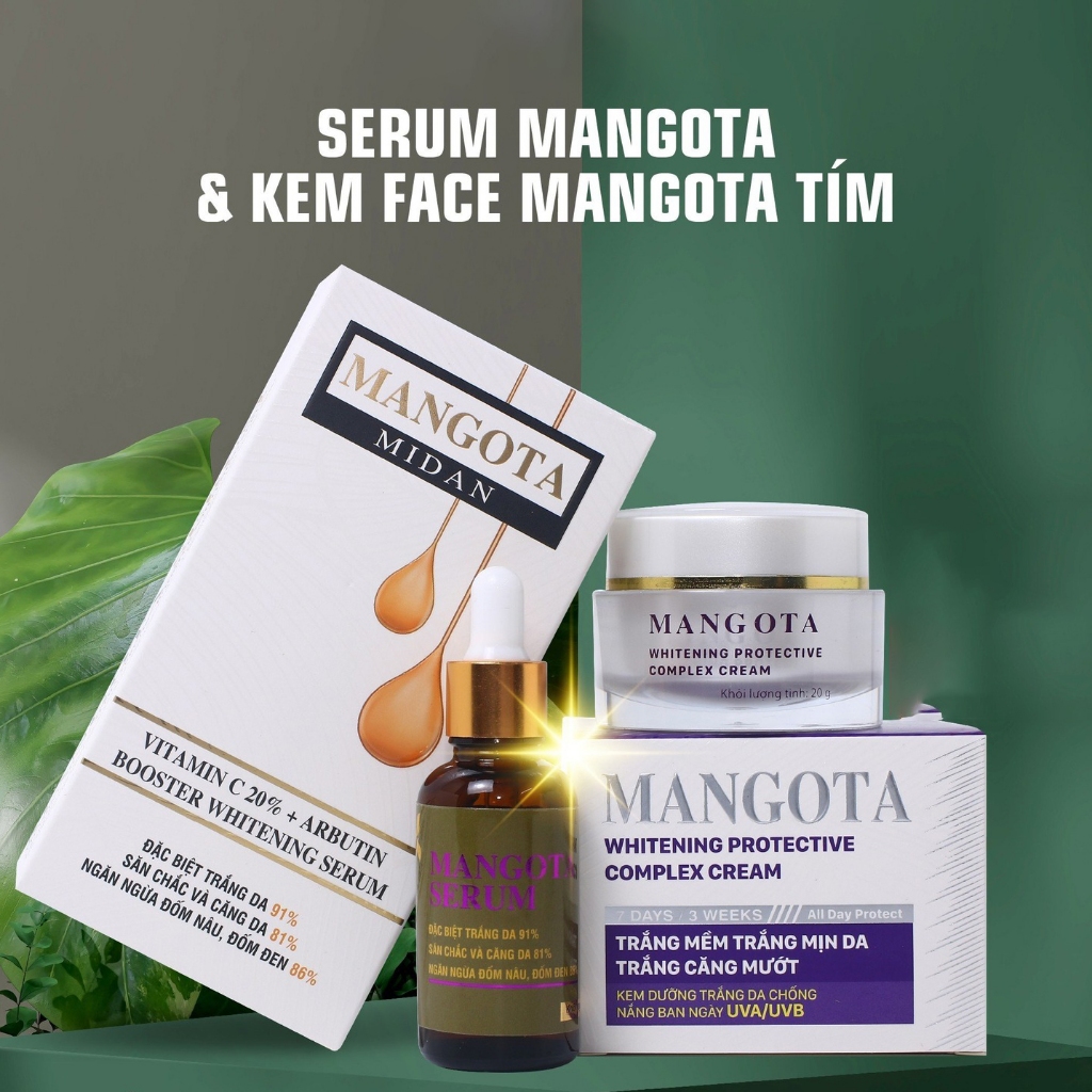 Combo Dưỡng Trắng Serum Mangota + Kem Face Mangota Tím Midan Chính Hãng
