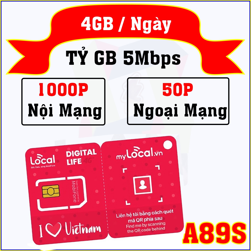 ( Tự chọn số đẹp) Local Mobifone A50 - A89 Tỷ GB Dùng 4G KHÔNG GIỚI HẠN, Gọi FREE. Miễn phí tháng đầu sử dụng, RẺ 1 TT.