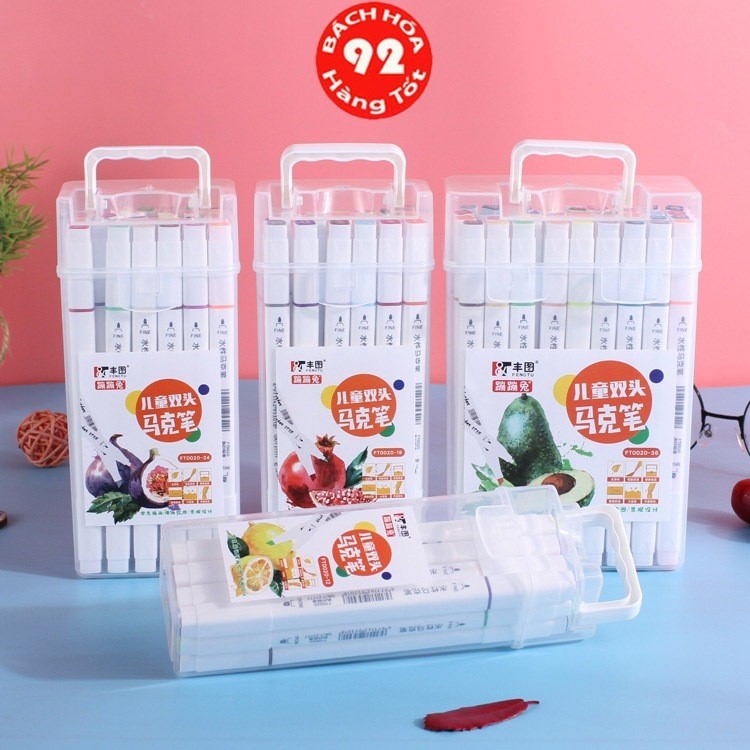 Bút Màu Marker 2 Đầu viết họa cụ tô màu dạ vẽ tranh Bộ 12/18/24/36/48-FT0020 nhiều màu dễ thương (gồm hộp)