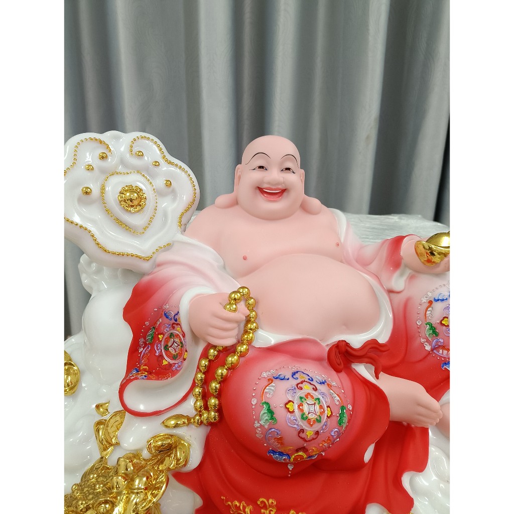 Tượng Phật Di Lặc ngồi gậy như ý 19 inch cao 32cm ngang 46cm sâu 30cm