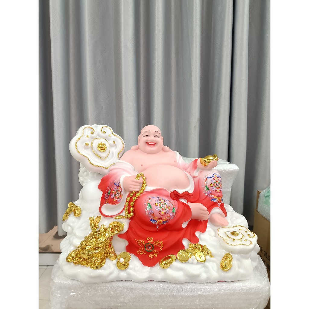 Tượng Phật Di Lặc ngồi gậy như ý 19 inch cao 32cm ngang 46cm sâu 30cm