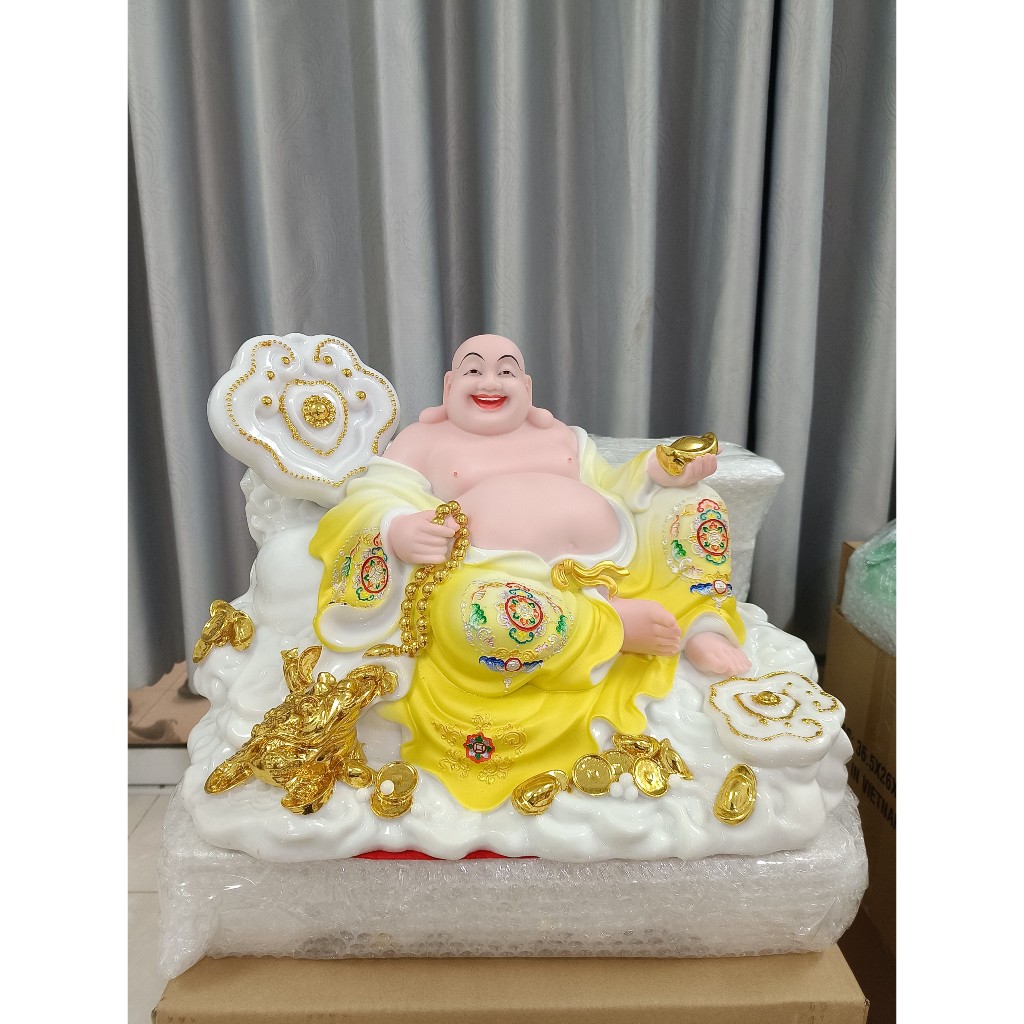 Tượng Phật Di Lặc ngồi gậy như ý 19 inch cao 32cm ngang 46cm sâu 30cm