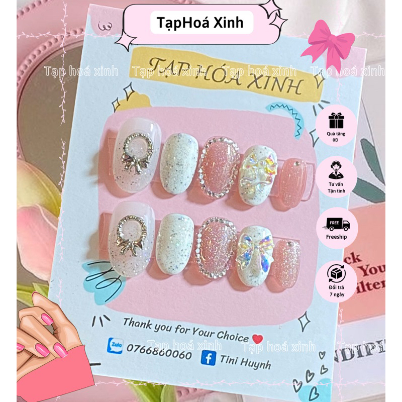 🌷Nailbox thiết kế mắt mèo hồng kim tuyến đính đá, móng úp thiết kế 🌷