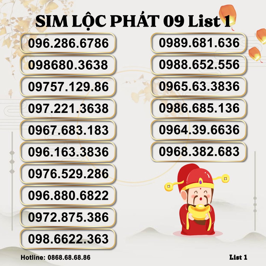 Sim Số Đẹp Lộc Phát Đầu 09 list 1, Sim Viettel Trả Trước, Hỗ Trợ Đăng Ký Chính Chủ