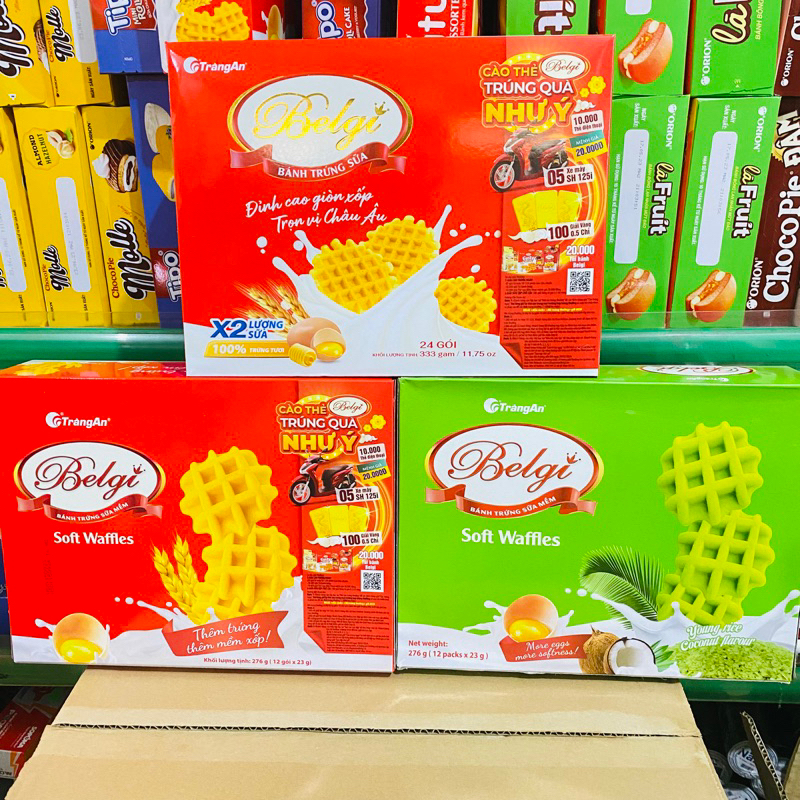 Bánh Mềm Belgi Hộp 276g Tràng An Vị Cốm Dừa/Trứng Kèm Túi