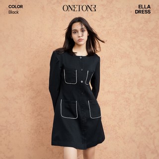 Váy liền Onetone tweed dài tay phối túi Ella