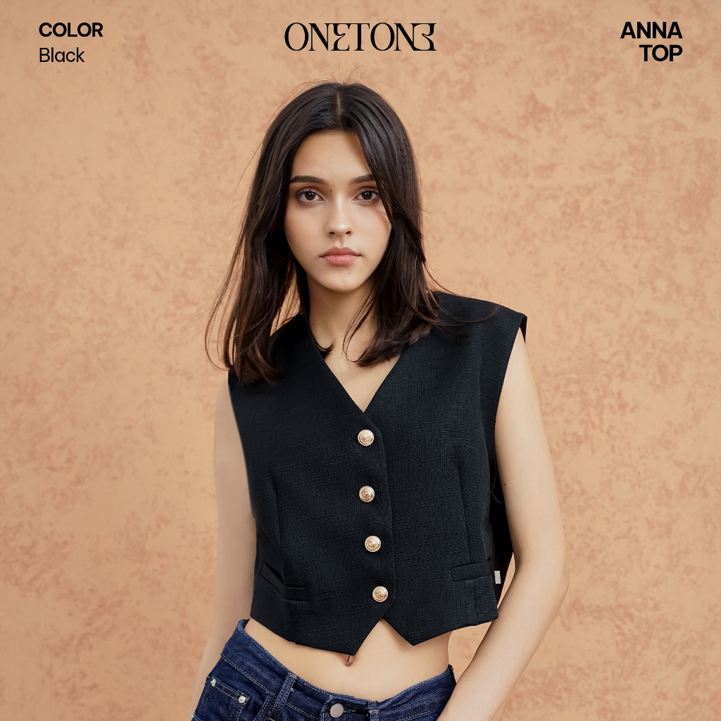 Áo kiểu gile Onetone dáng lửng phối cúc Anna