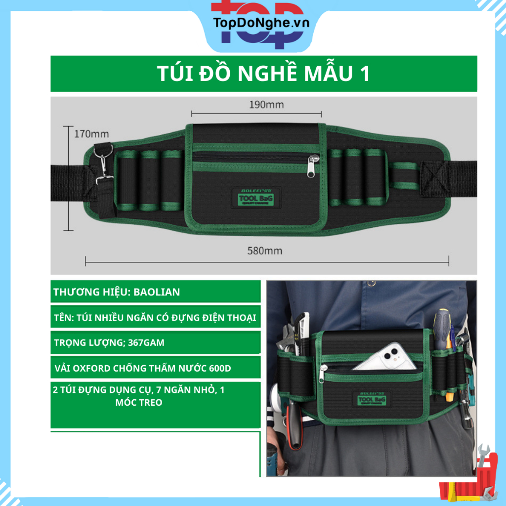 Túi đeo đựng đồ nghề vật tư sửa chữa đeo hông nhiều ngăn BAOLIAN