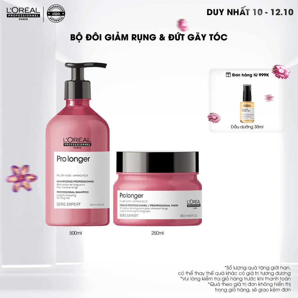 Combo gội và dầu hấp giảm gãy rụng, dưỡng dài và dày tóc L'Oréal Professionnel Serie Expert Pro Longer
