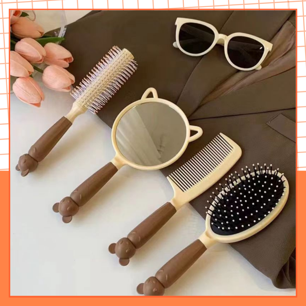 Bộ Lược Gương Chải Tóc Màu Nâu Vintage MEKI, Phong Cách Hàn Quốc Cho Nữ