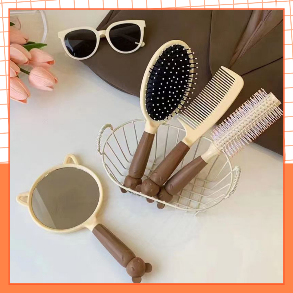 Bộ Lược Gương Chải Tóc Màu Nâu Vintage MEKI, Phong Cách Hàn Quốc Cho Nữ
