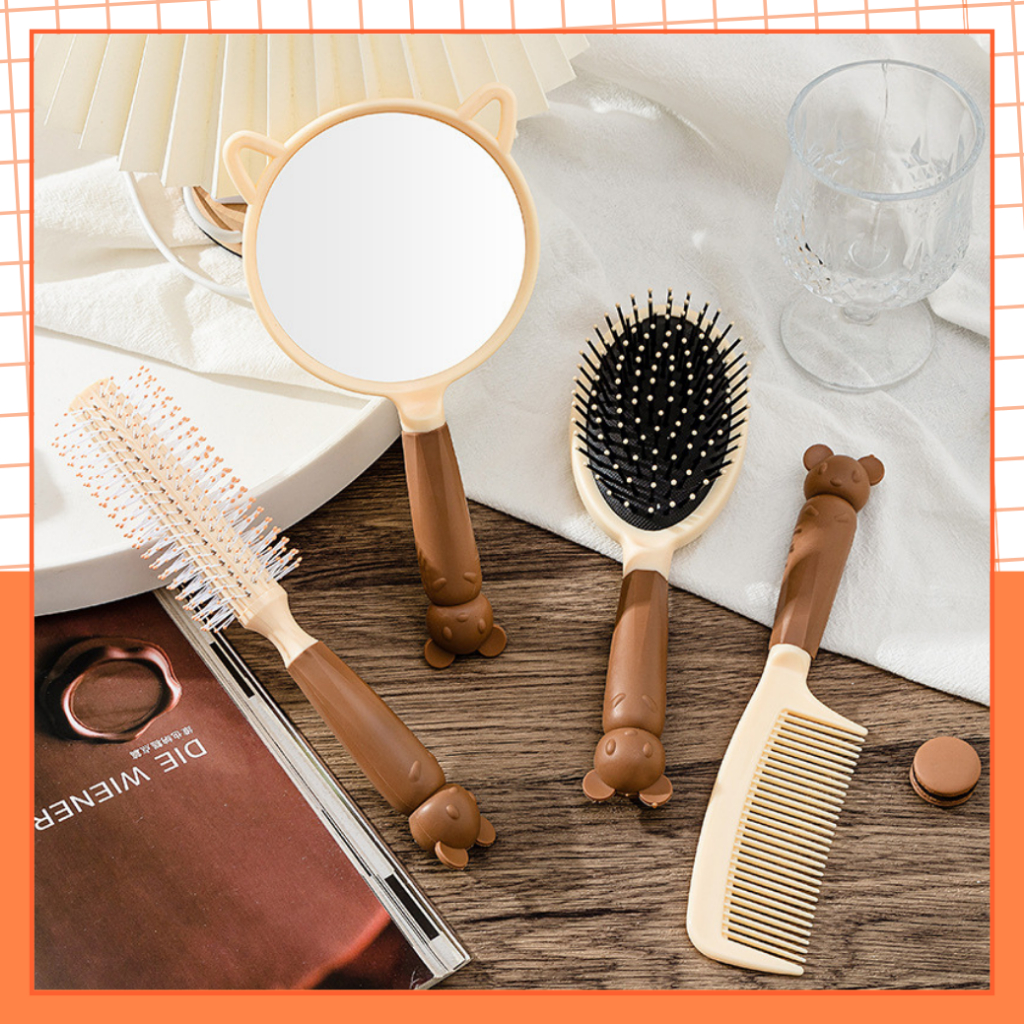 Bộ Lược Gương Chải Tóc Màu Nâu Vintage MEKI, Phong Cách Hàn Quốc Cho Nữ