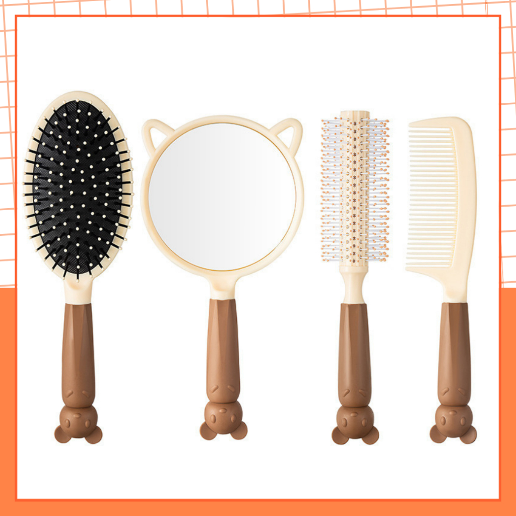 Bộ Lược Gương Chải Tóc Màu Nâu Vintage MEKI, Phong Cách Hàn Quốc Cho Nữ