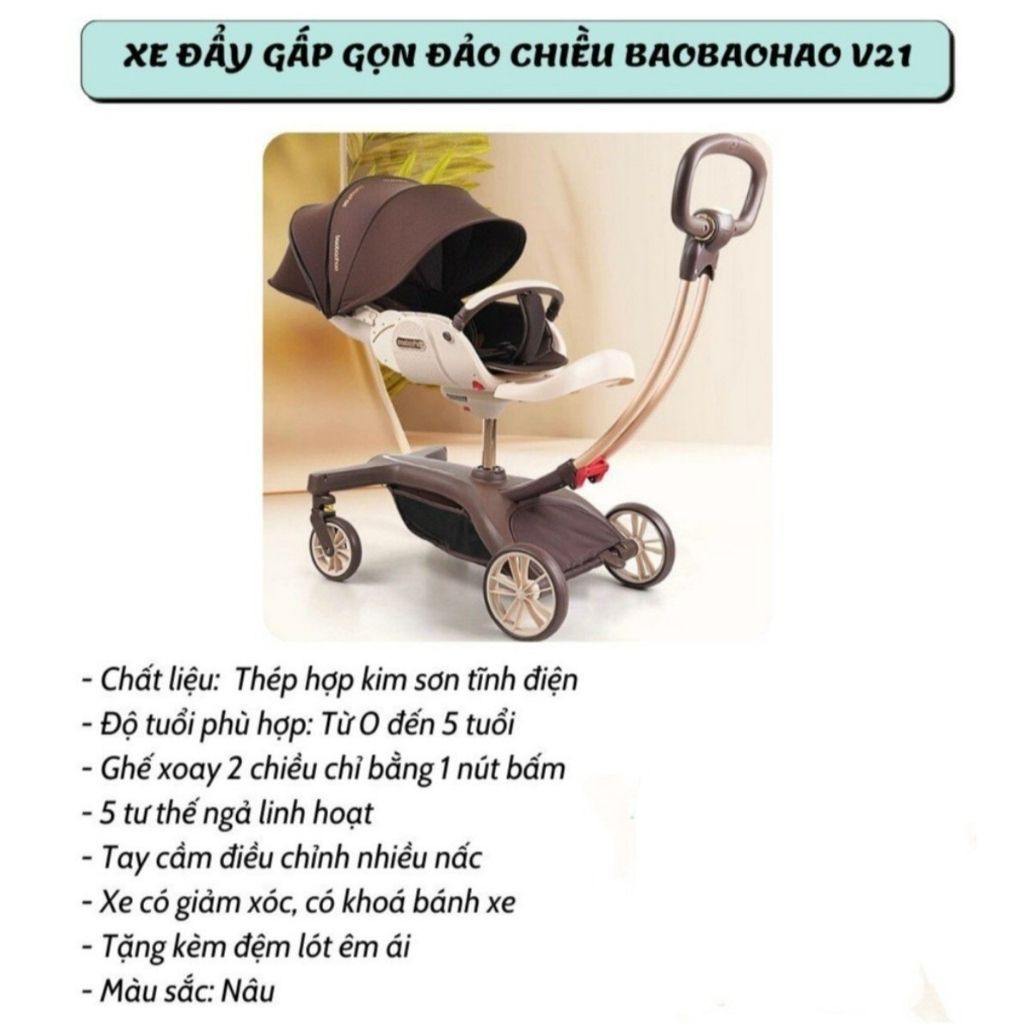 Xe đẩy dạng nôi 2 chiều BAOBAOHAO V21 gấp gọn linh hoạt cho bé
