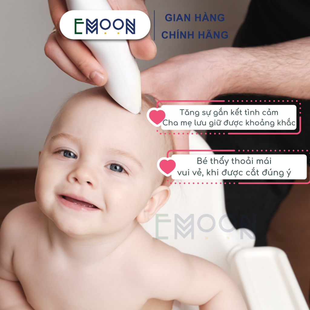Tông đơ cắt tóc cho bé EMOON đầu lưỡi bo tròn an toàn, chạy êm,sạc pin tách rời,có khả năng chống nước bảo hành 12 tháng