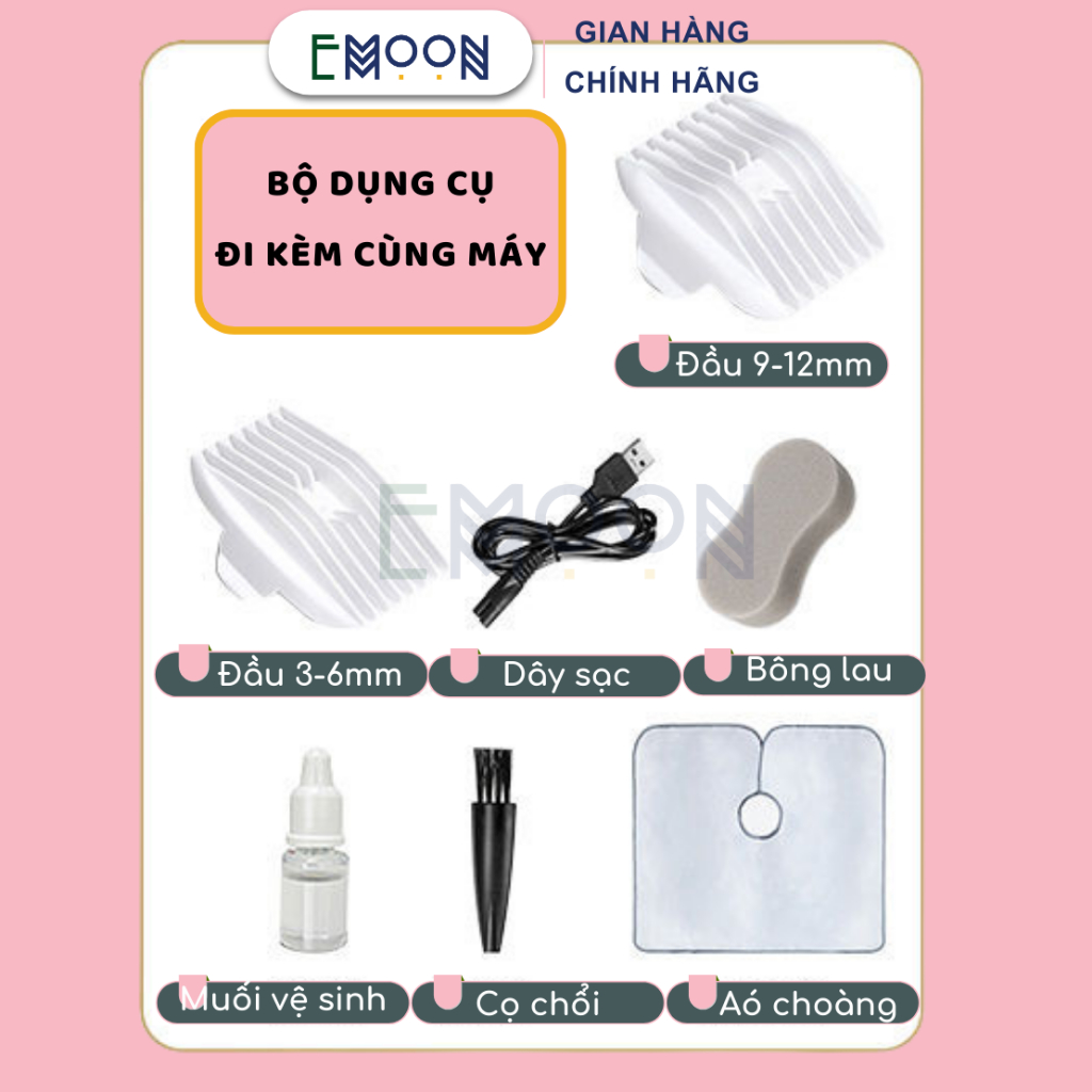 Tông đơ cắt tóc cho bé EMOON đầu lưỡi bo tròn an toàn, chạy êm,sạc pin tách rời,có khả năng chống nước bảo hành 12 tháng