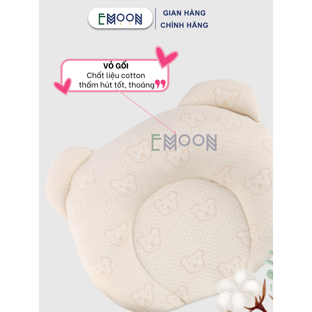 Gối cao su non cho bé EMOON chống bị bẹp đầu sơ sinh giúp định hình đầu,chất liệu êm ái thấm hút mồ hôi giúp bé ngủ ngon