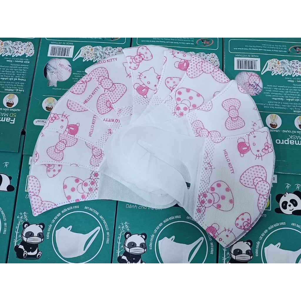 [Combo 10 Hộp] khẩu trang y tế trẻ em kháng khuẩn 3 lớp Famapro 5D Mask Kids quai vải 10 cái/hộp (dưới 25kg)