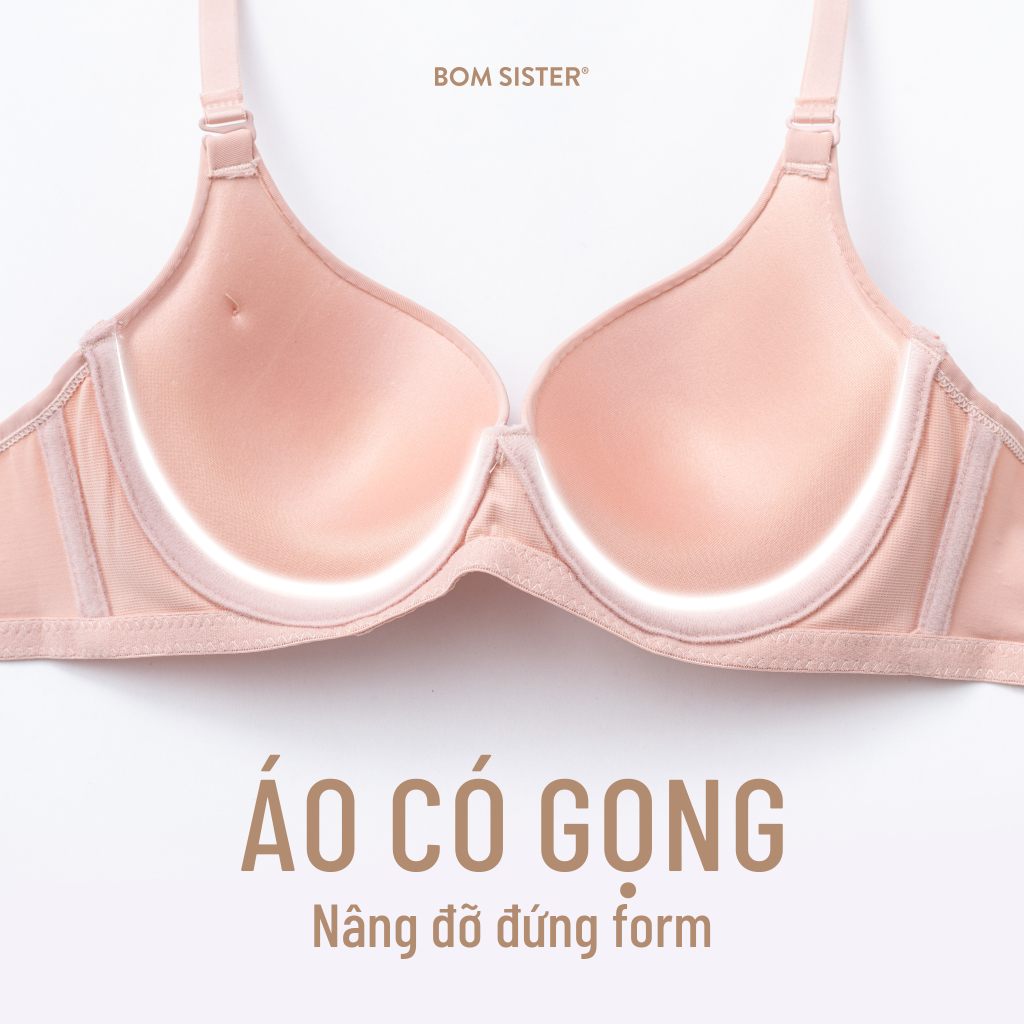 Áo lót mút vừa có gọng cúp xéo màu trơn nâng ngực tự nhiên BOM SISTER A8868