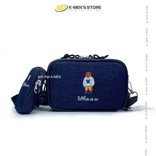 Túi đeo chéo nam nữ Who.au crossbody Bag gấu Steve Bear mini 2 ngăn vải jean canvas size18