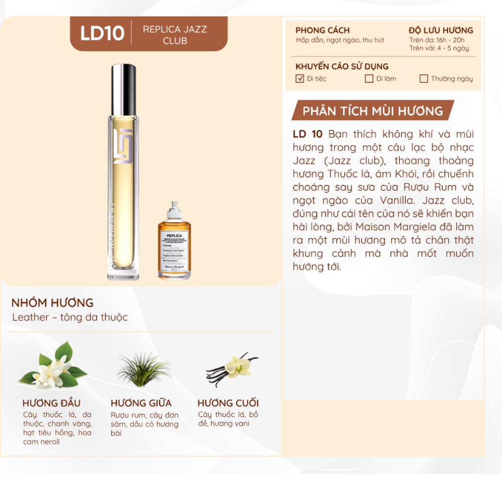 Tinh Dầu Thơm LD Perfume Oil Hương LD10 Jazz Club , Nước Hoa Nam Ngọt Ngào Thu Hút Chai Mini 12ml