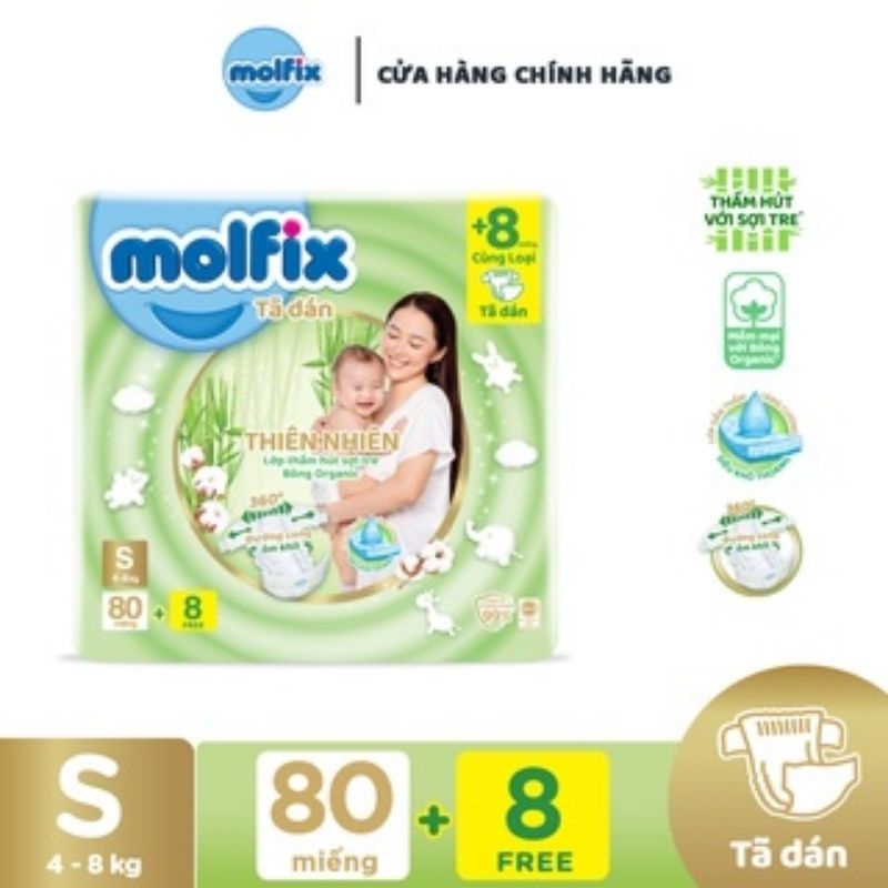 Tã dán Molfix thiên nhiên  size S cho bé 4-8kg